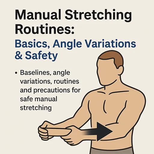 Manual stretching overview diagram with neutral posture and outward traction arrow