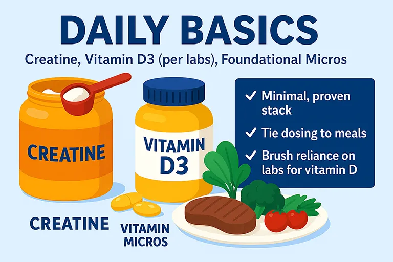 Daily basics — creatine, vitamin D3, foundational micros
